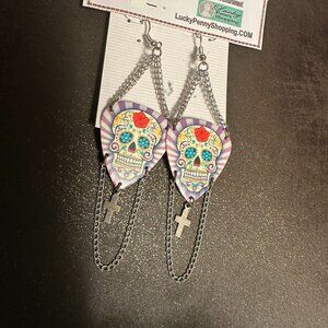 Sugar Skull Earrings Day of the Dead Guitar Pick 9937